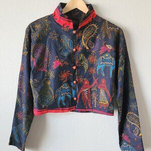 Chinese totem-inspired vintage-style short jacket with totem-inspired designs
